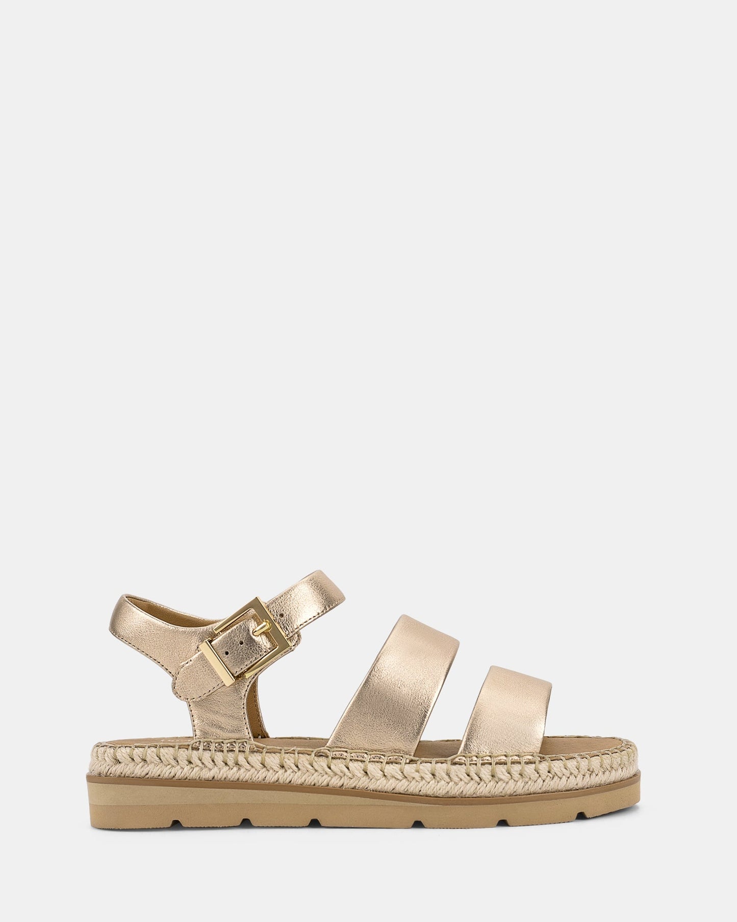 Stylish Women's Gold Platform Sandals with Buckle and Braided Edge
