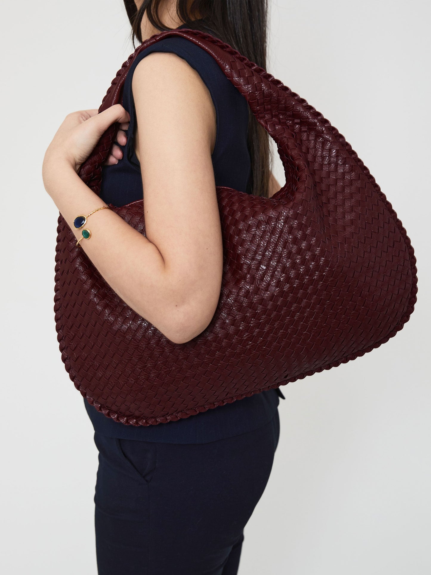 Burgundy Luxury Ladies Handbag with Braided Design