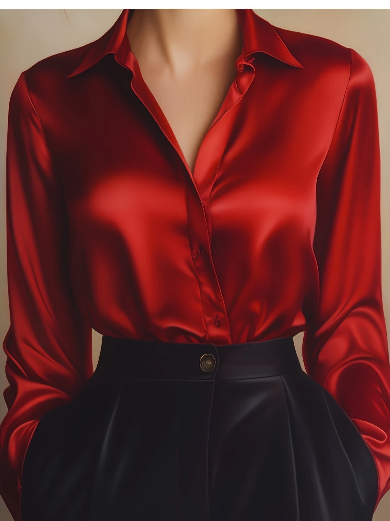 Elegant Women's Blouse with Classic Collar and Long Sleeves