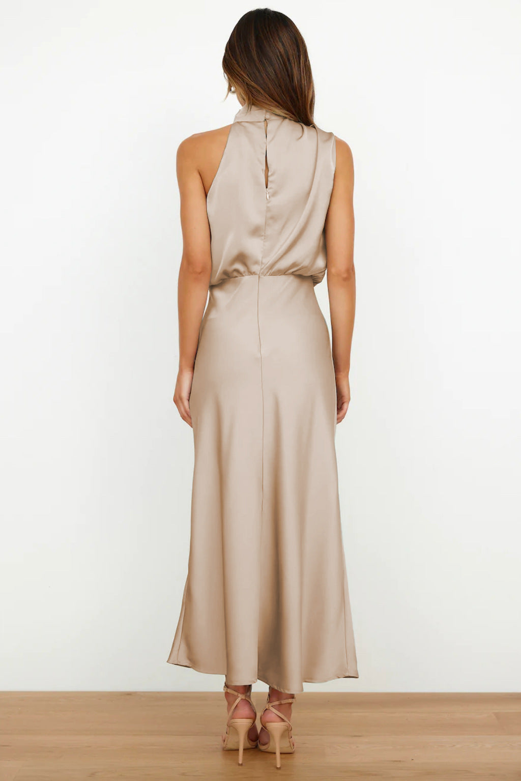 Nela| Satin Halter Midi Dress