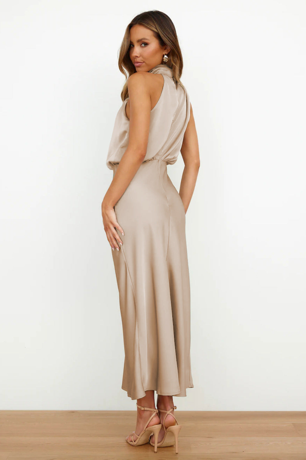Nela| Satin Halter Midi Dress