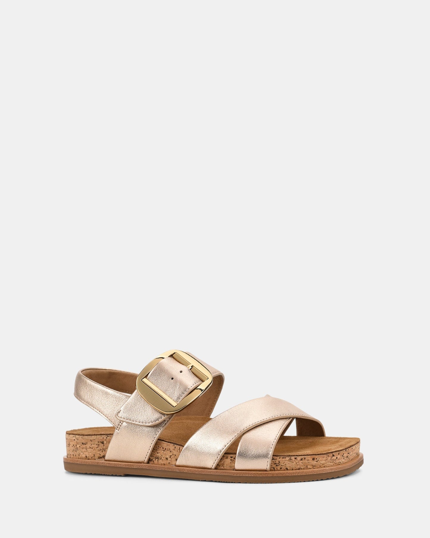 Gold Summer Women's Sandals with Cross Straps and Gold Buckle