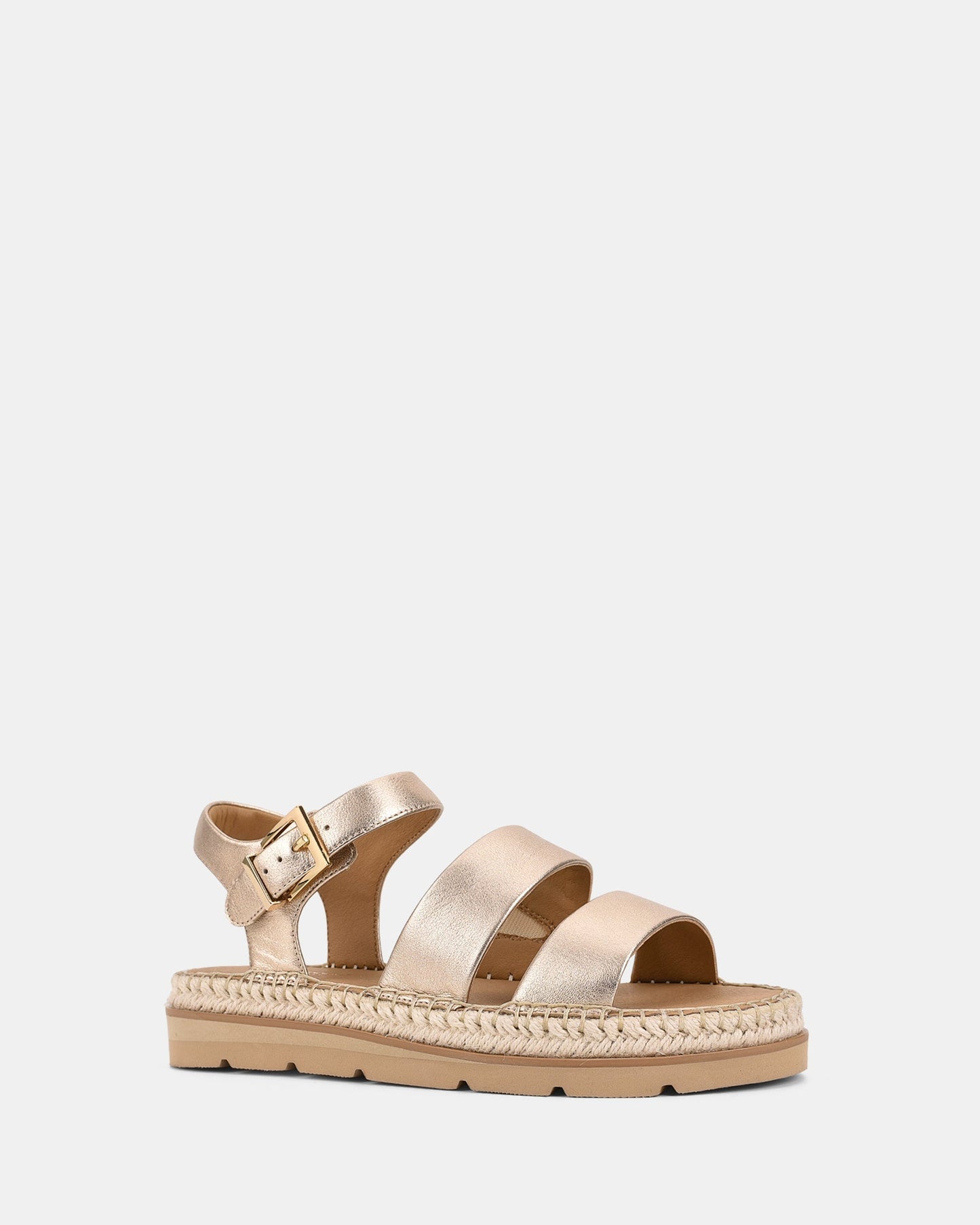 Stylish Women's Gold Platform Sandals with Buckle and Braided Edge