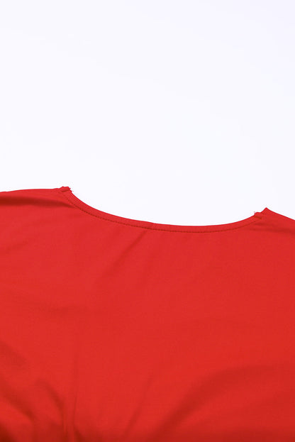 Red Midi Dress for Women with Long Sleeves and V-neck