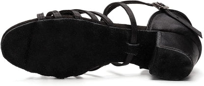 Black Women's Elegant Sandals with Block Heel and Ankle Strap