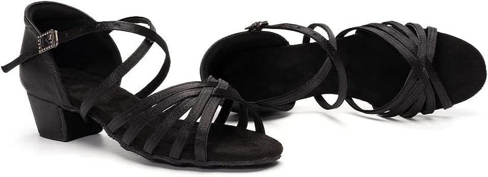Black Women's Elegant Sandals with Block Heel and Ankle Strap