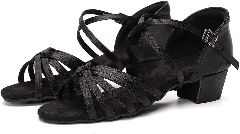 Black Women's Elegant Sandals with Block Heel and Ankle Strap