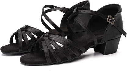 Black Women's Elegant Sandals with Block Heel and Ankle Strap