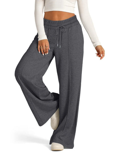 Gray Women's Jogging Pants With Elastic Waist And Wide Legs