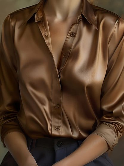 Elegant Women's Blouse with Classic Collar and Long Sleeves