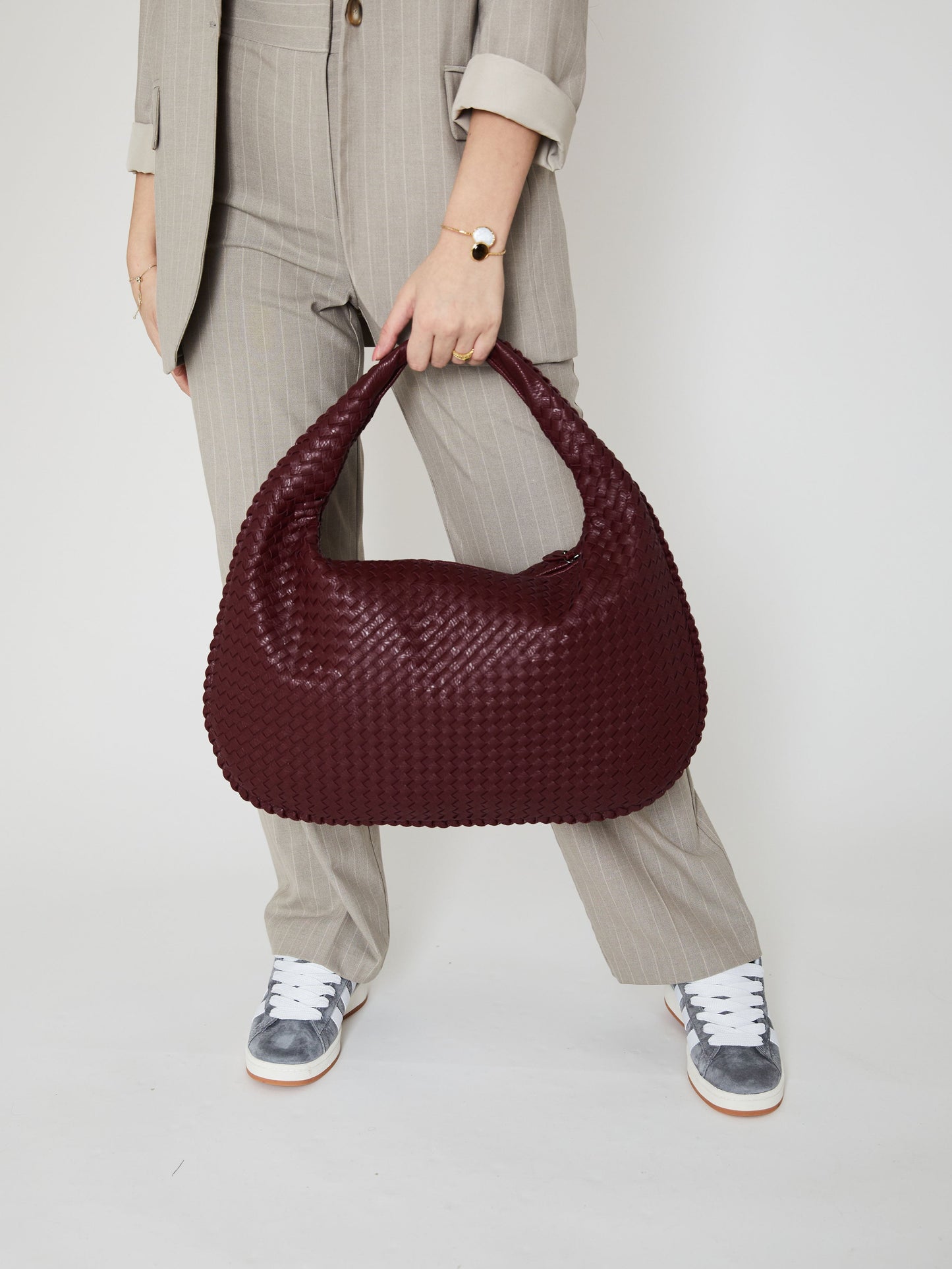 Burgundy Luxury Ladies Handbag with Braided Design
