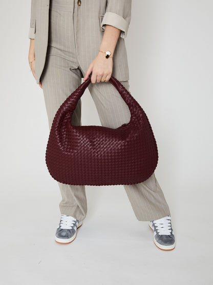 Burgundy Luxury Ladies Handbag with Braided Design