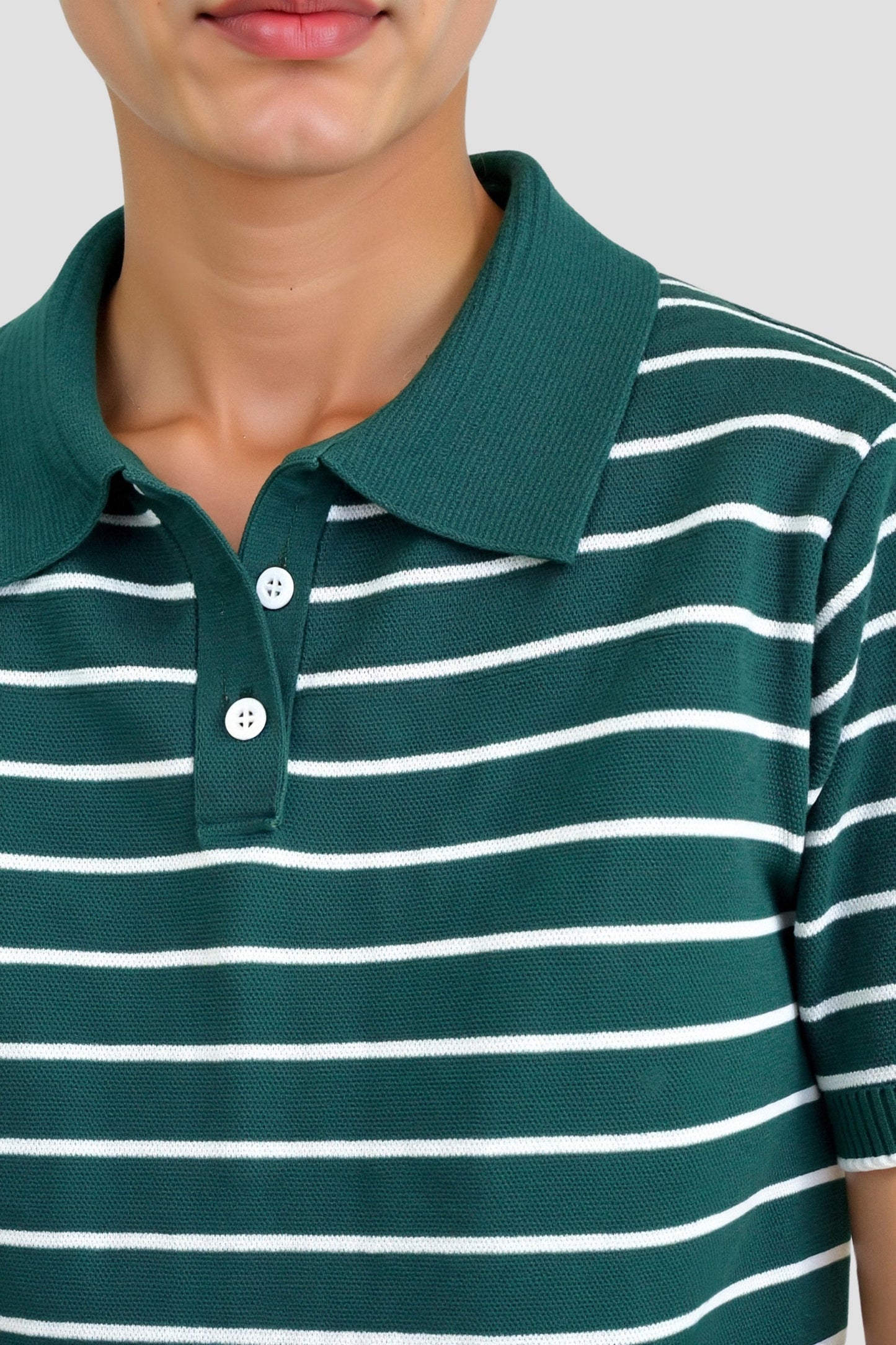 Trendy Green Striped Polo for Women