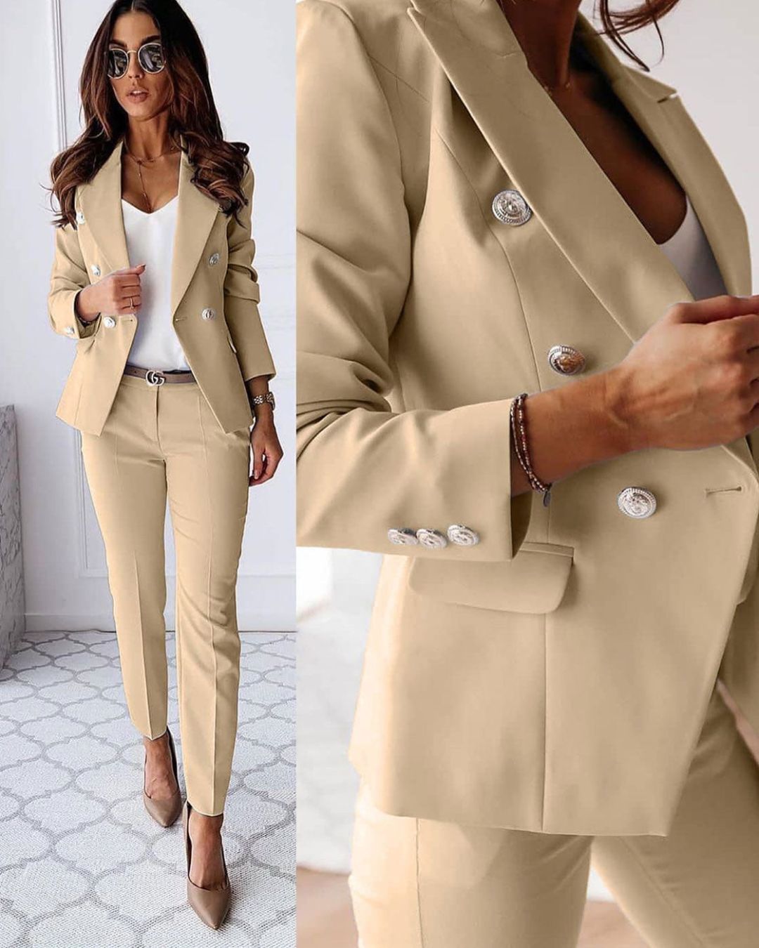 Elegant women's set with chic button blazer