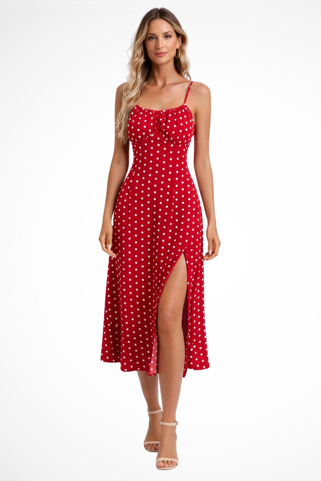 Floral Midi Summer Dress With Slit And Spaghetti Straps