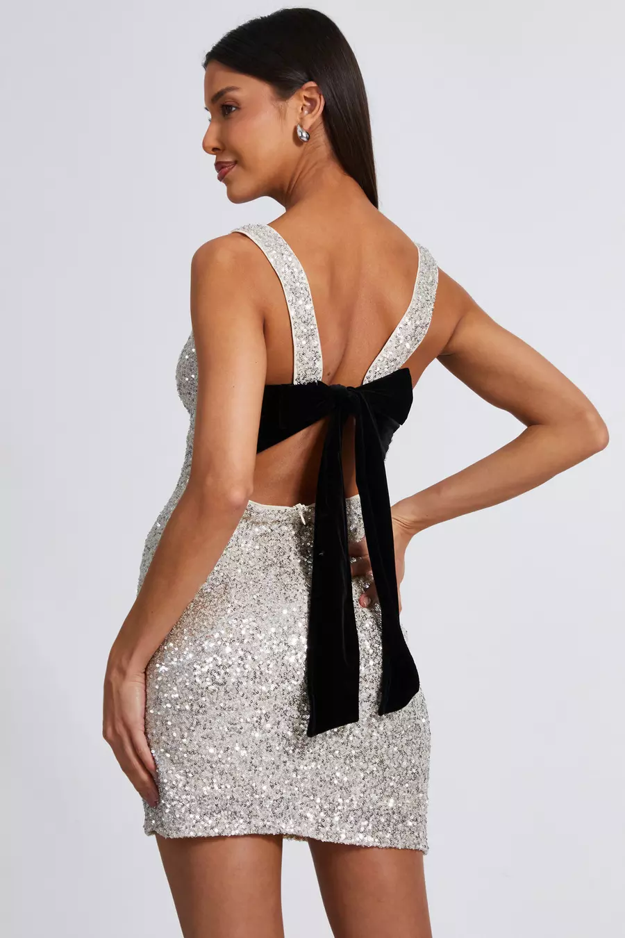 Festive Women's Mini Dress with Sequins and Large Bow