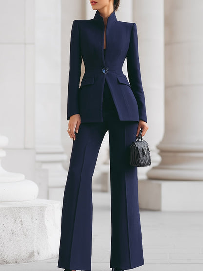Stylish Women's Tailored Blazer Set With Wide Legs