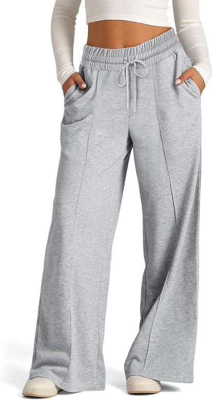 Gray Women's Jogging Pants With Elastic Waist And Wide Legs
