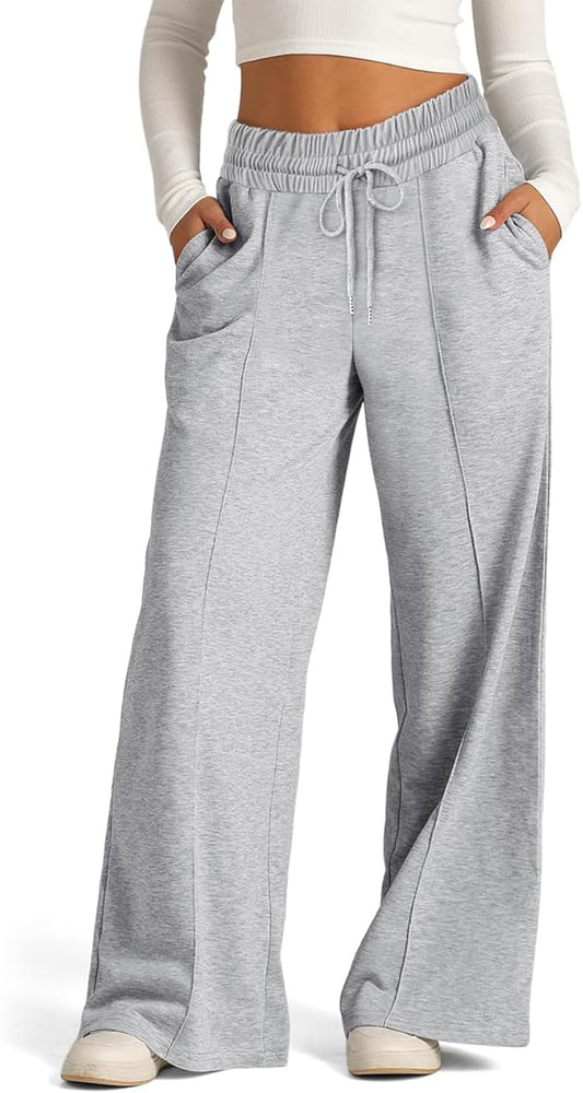 Gray Women's Jogging Pants With Elastic Waist And Wide Legs