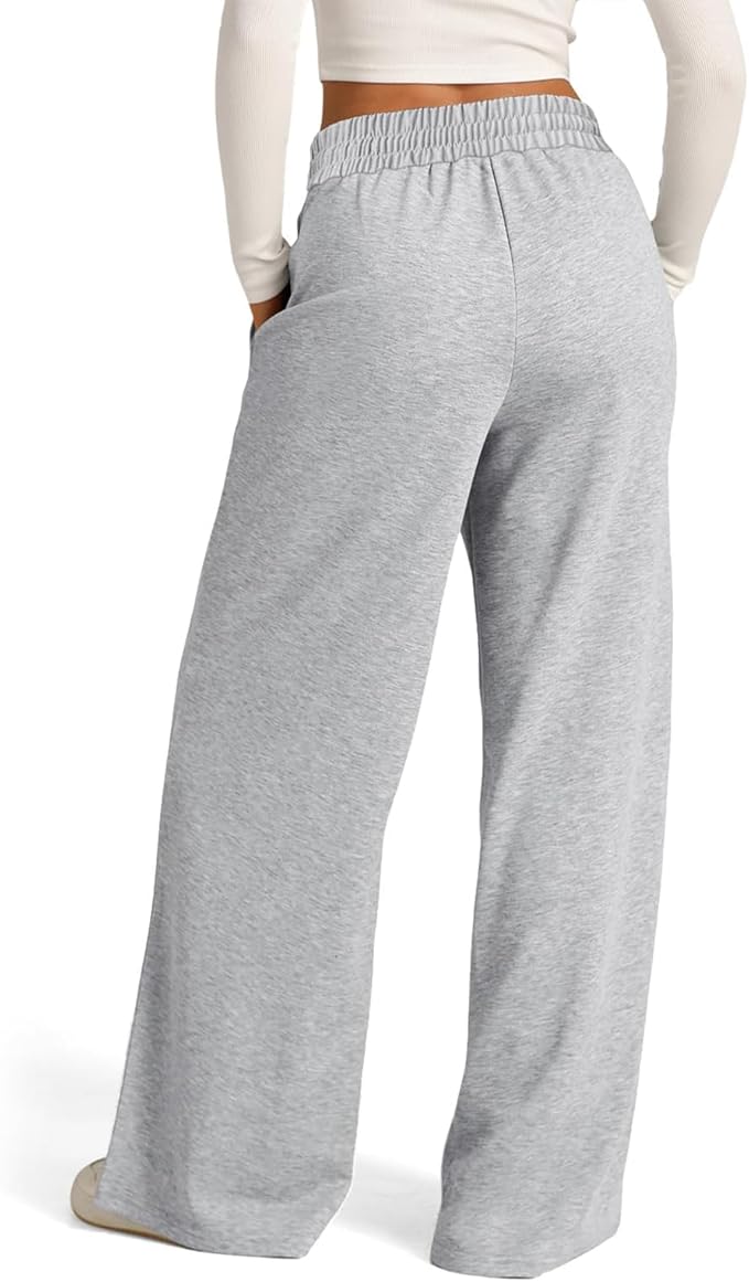 Gray Women's Jogging Pants With Elastic Waist And Wide Legs
