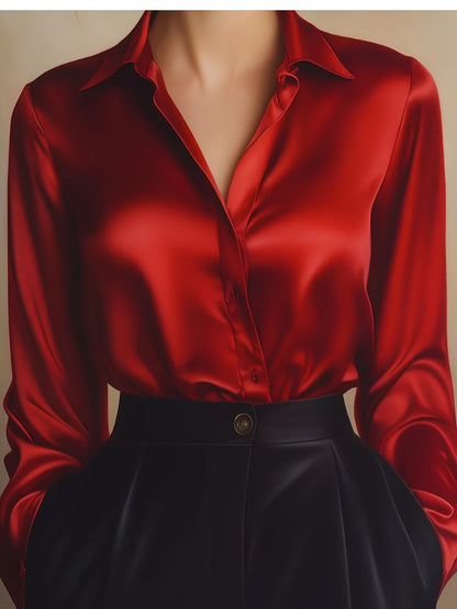 Elegant Women's Blouse with Classic Collar and Long Sleeves