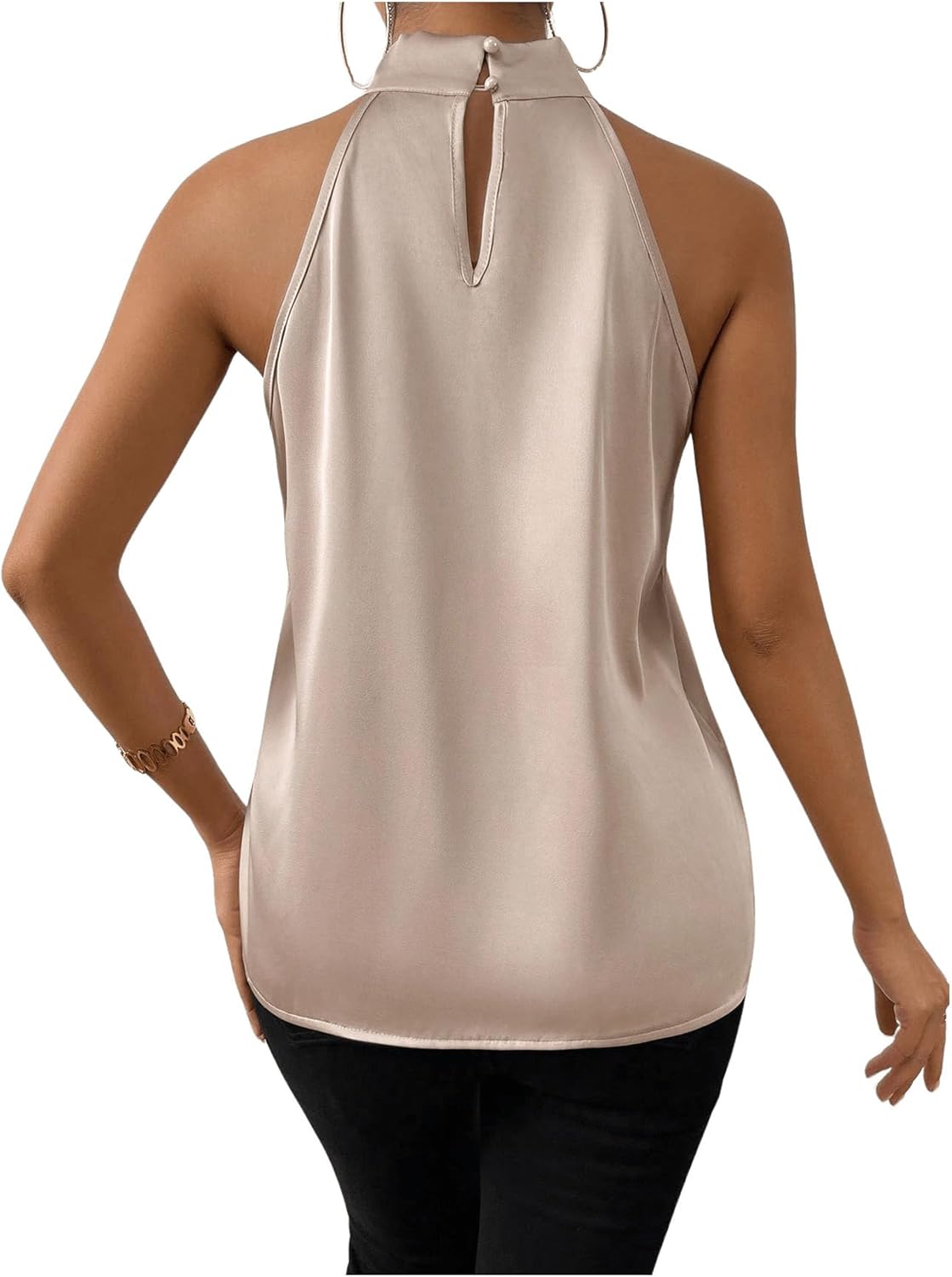 Gold Airy Women's Satin Halter Blouse with High Neck
