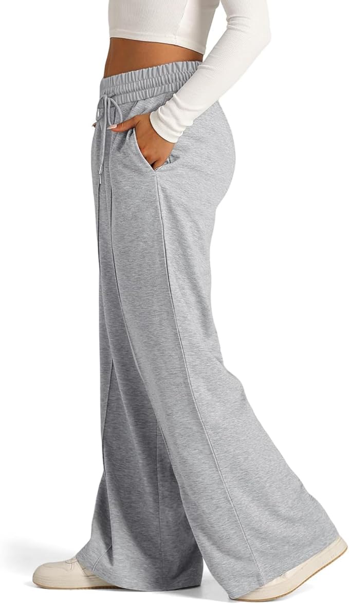 Gray Women's Jogging Pants With Elastic Waist And Wide Legs