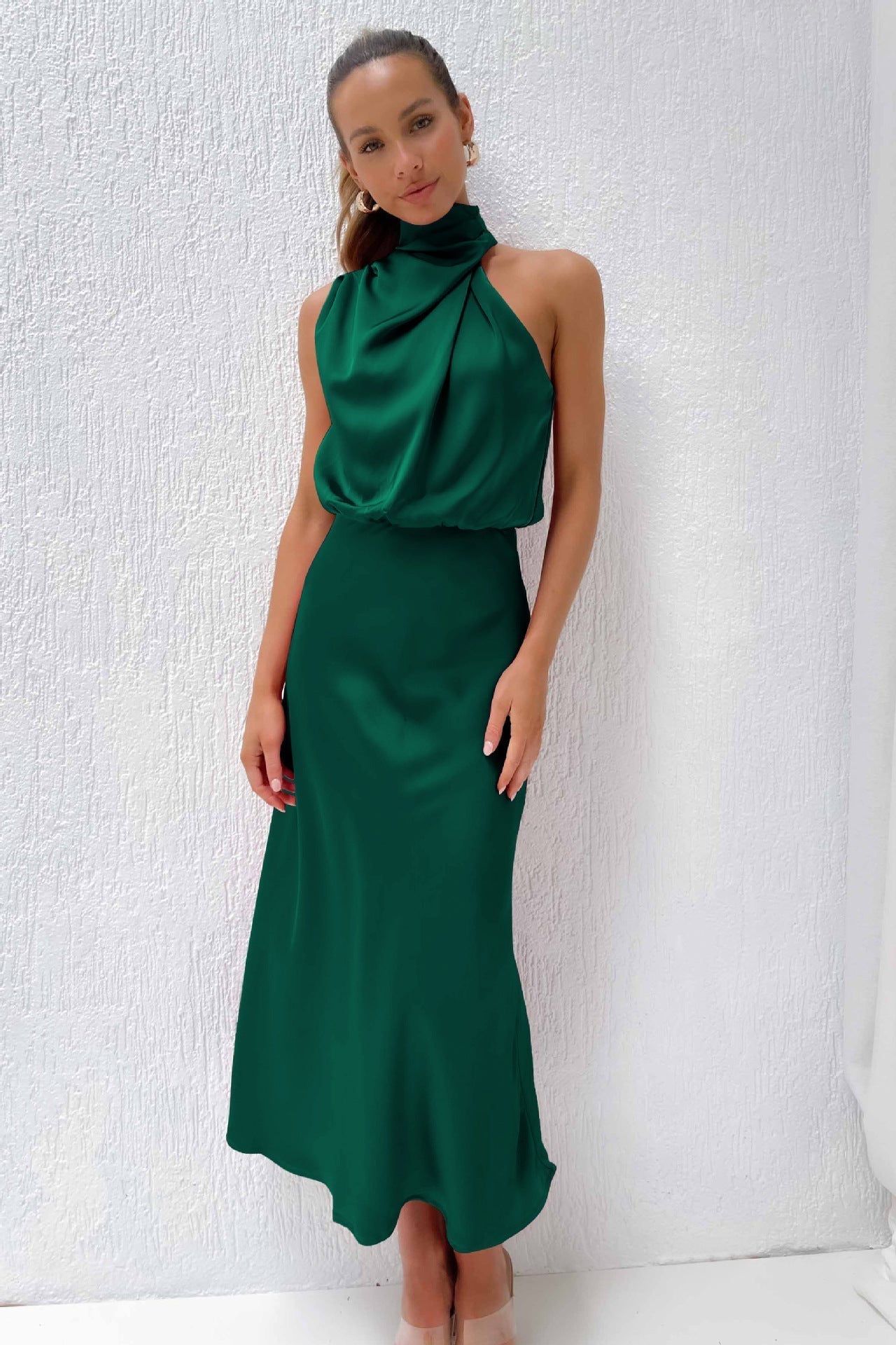 Nela| Satin Halter Midi Dress