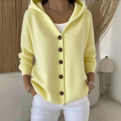 Stylish Cardigan with Hood and Button Closure for Women