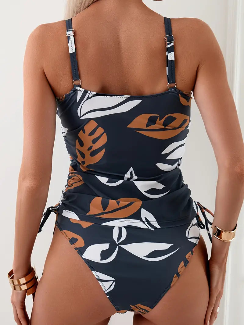 Mery| Tropical Tankini Set with High Waist Bottoms for Women
