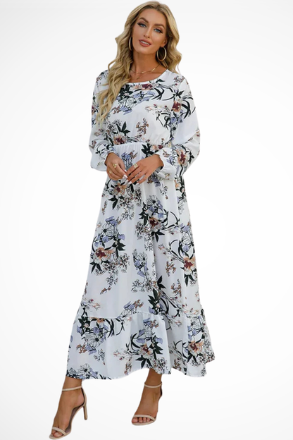Maxi Summer Dress With Floral Print And Long Sleeves For Women