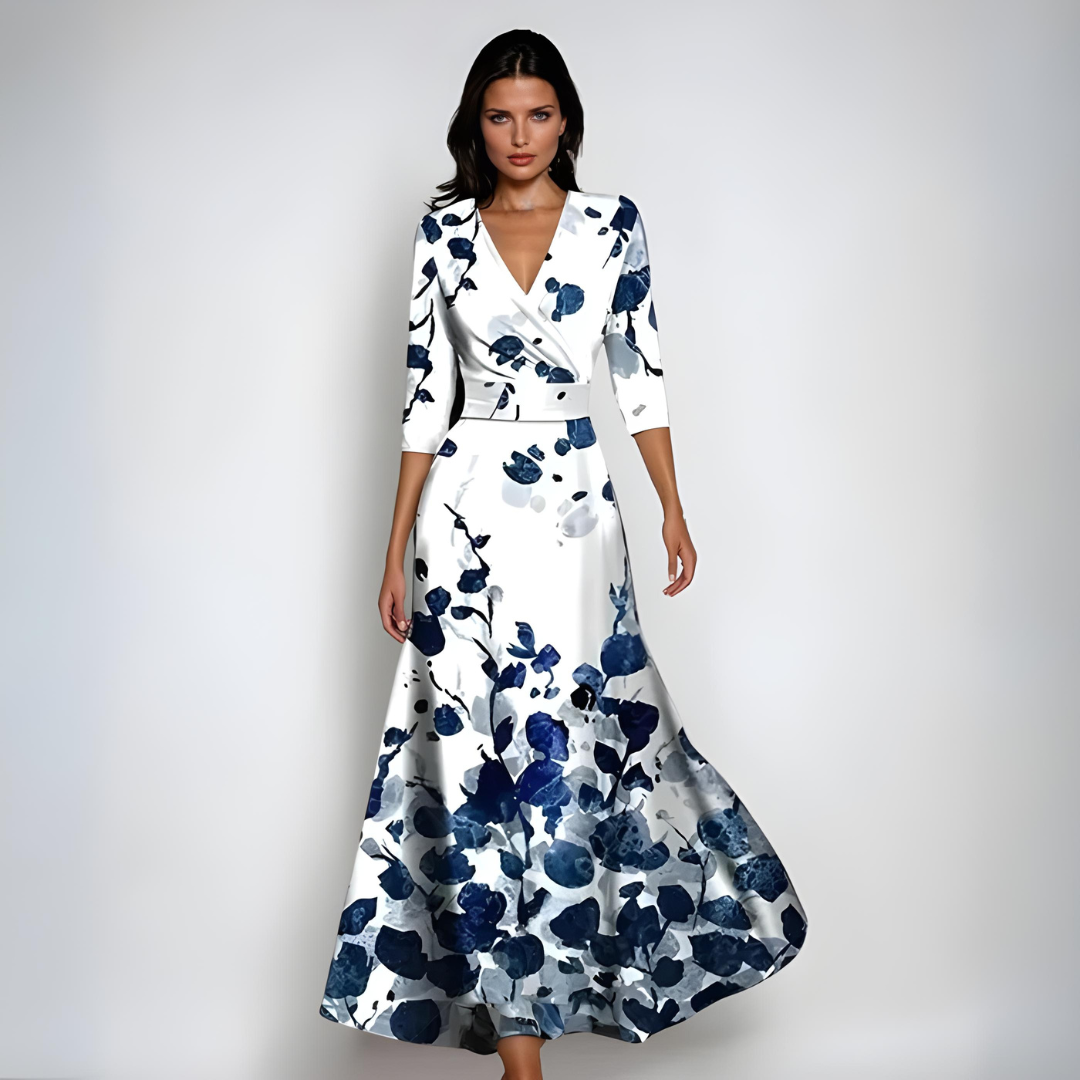 Floral Print Cocktail Dress In Maxi Length With Wrap Detail
