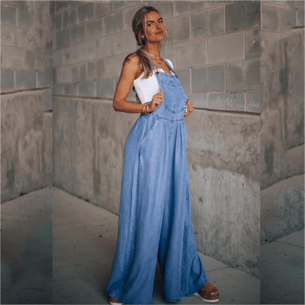 Trendy Women's Denim Jumpsuit with Wide Legs and Straps