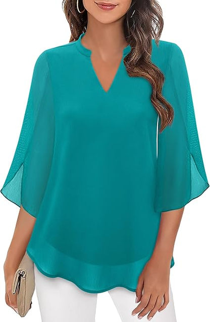 Luxury Women's Blouse with V-Neck and Loose Sleeves
