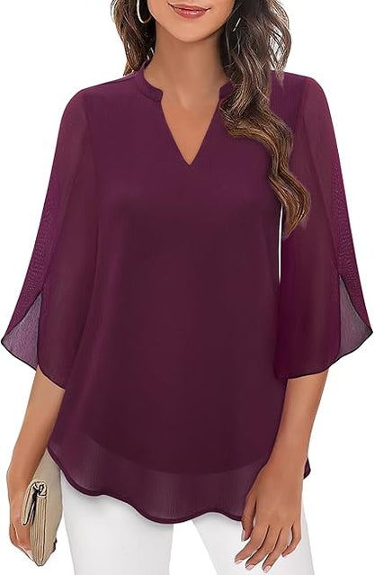 Luxury Women's Blouse with V-Neck and Loose Sleeves