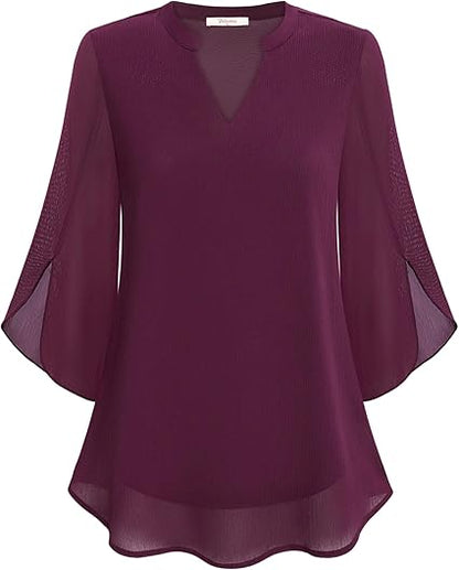 Luxury Women's Blouse with V-Neck and Loose Sleeves