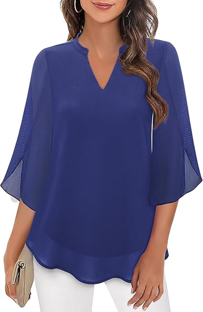 Luxury Women's Blouse with V-Neck and Loose Sleeves