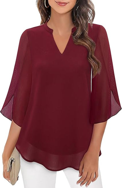 Luxury Women's Blouse with V-Neck and Loose Sleeves