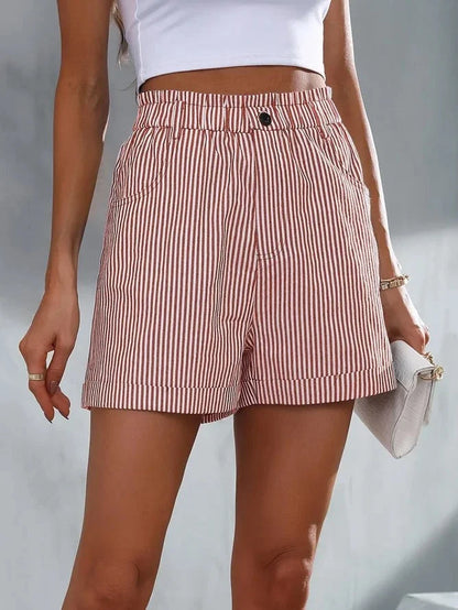 Janeta | Striped High-Waist Shorts with Paperbag Waist