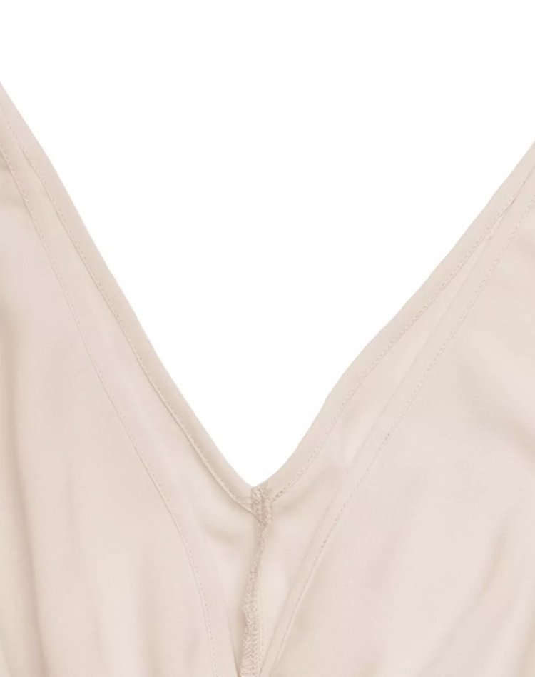 Airy Beige Midi Dress with V Neck and Buttons for Women