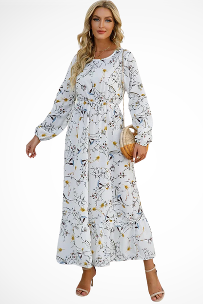 Maxi Summer Dress With Floral Print And Long Sleeves For Women