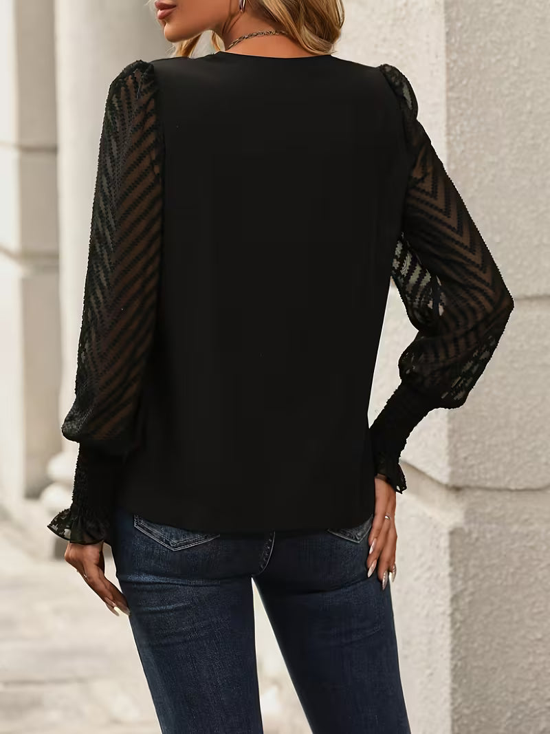 Elegant Women's Blouse with V-neck and Long Sleeves