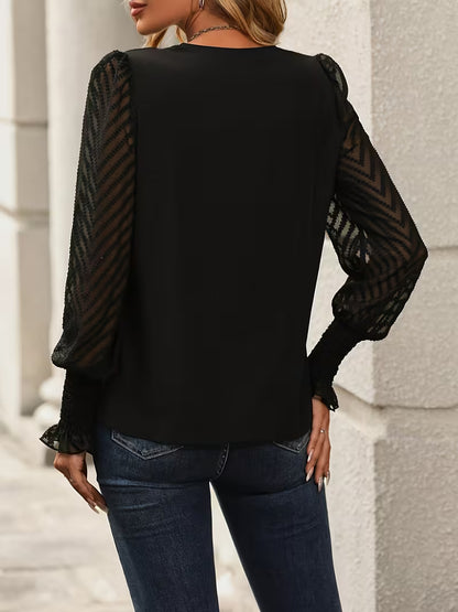 Elegant Women's Blouse with V-neck and Long Sleeves