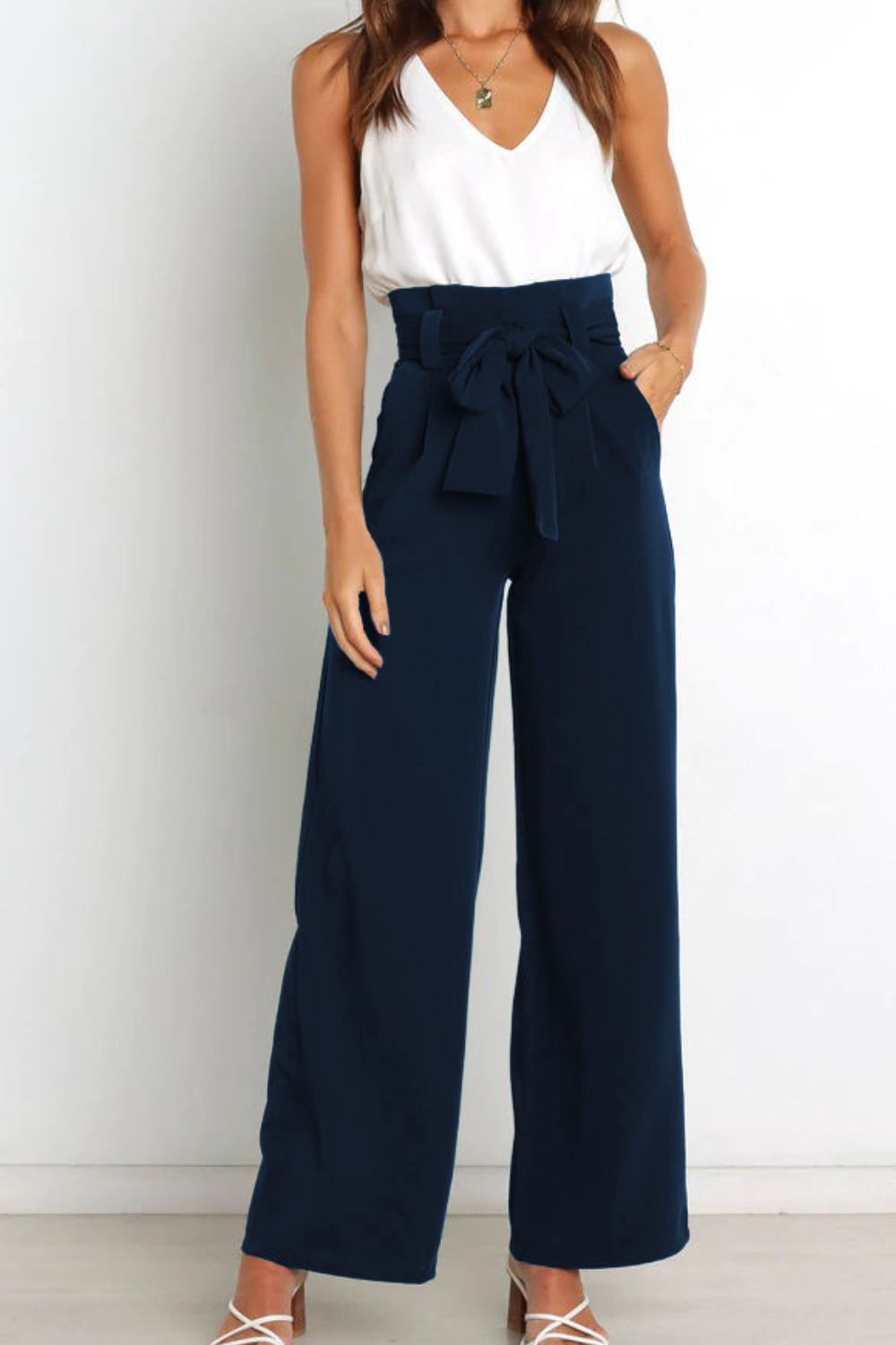 Fenna | High Waist Paperbag Pants with Bow Detail