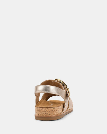 Gold Summer Women's Sandals with Cross Straps and Gold Buckle