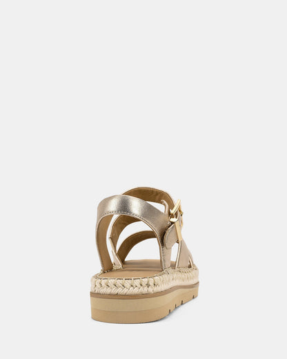 Stylish Women's Gold Platform Sandals with Buckle and Braided Edge