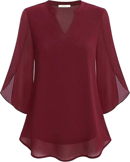 Luxury Women's Blouse with V-Neck and Loose Sleeves