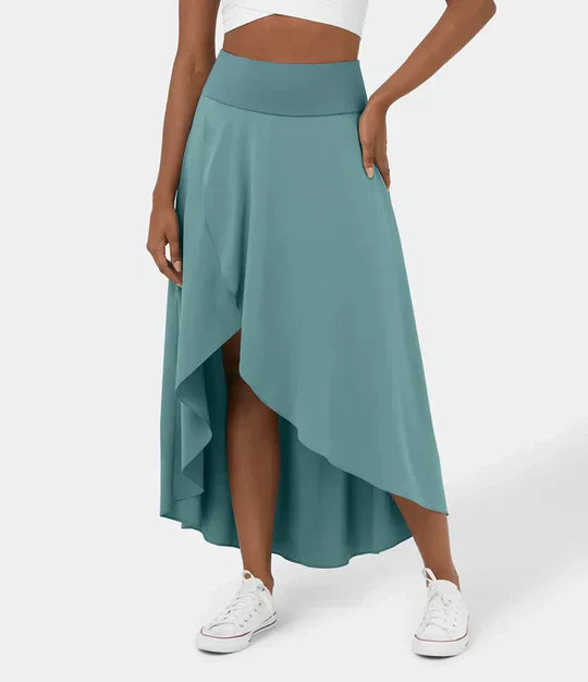 Airy Summer Midi Skirt with High Waist and Slit for Women