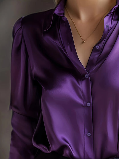 Elegant Women's Blouse with Classic Collar and Long Sleeves