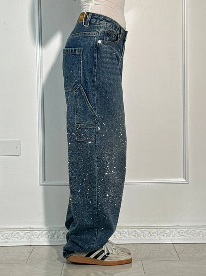 Trendy Shiny Women's Jeans with Wide Legs